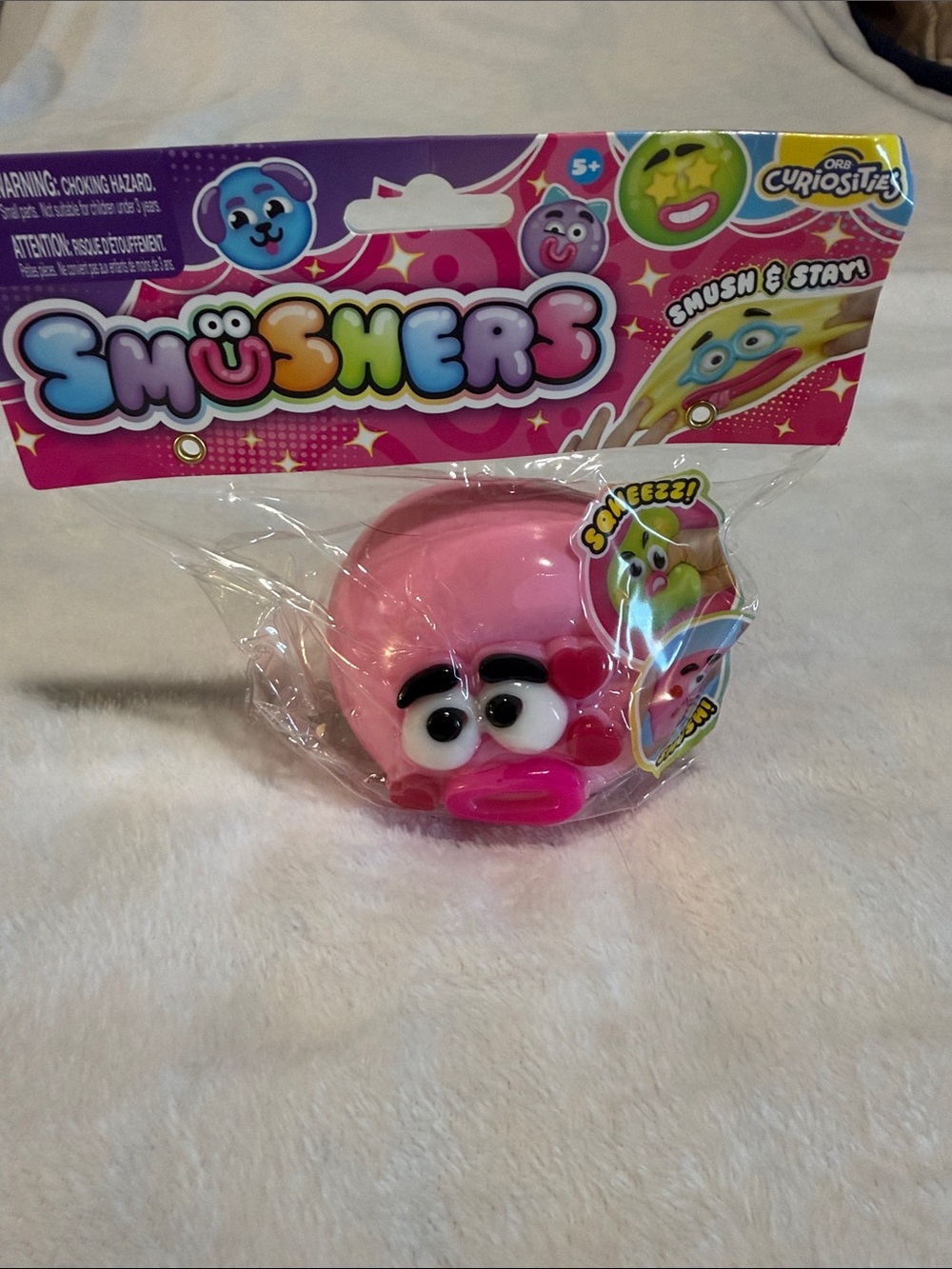 Smushers Pink Squeezable Plush Toy - Cute Heart Face